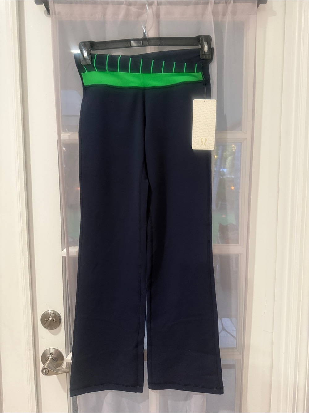 lululemon athletica Navy Leggings with Green Waistband Accent